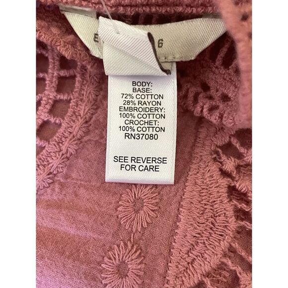 NWOT EST 1946 Pink Crochet Lace Blouse Women’s M Cotton Rayon Embroidered Top - Picture 4 of 8